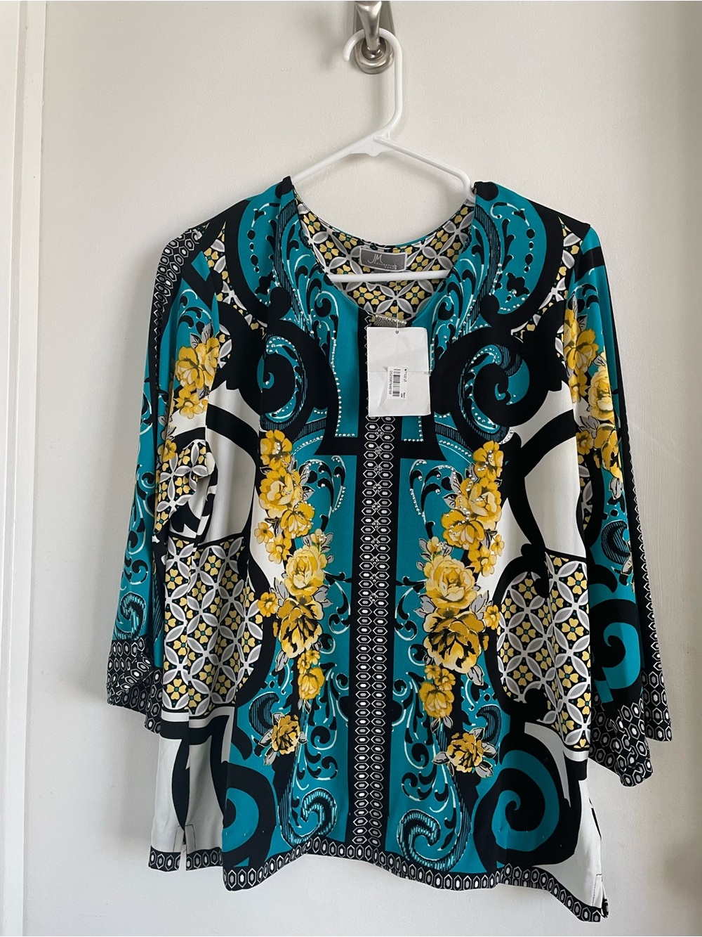 JM Collection Teal & Yellow Floral Long Sleeve Tunic
